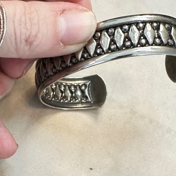 Silver Tone Cuff Bracelet w/Diamond Shape & Dot Design. 16mm Wide. EUC - Picture 9 of 11